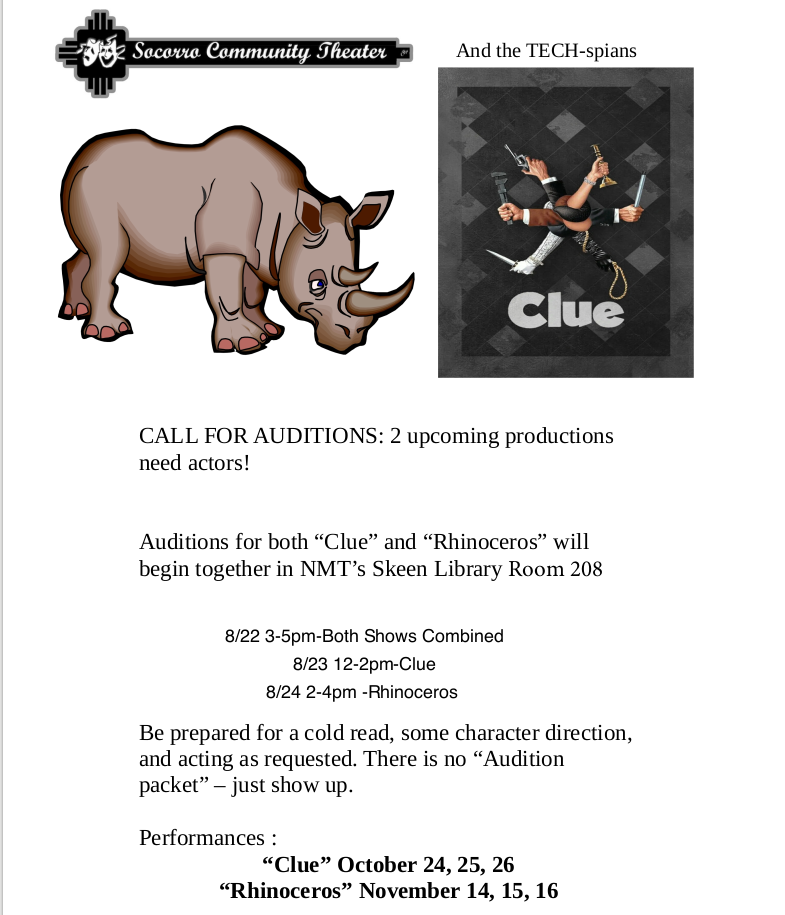 Auditions for Clue and Rhinoceros